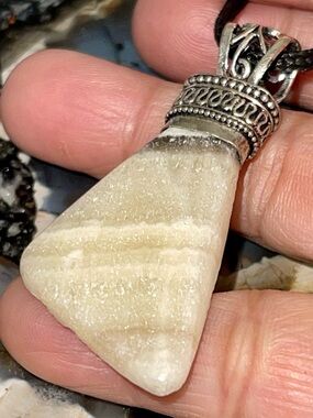 Dainty Zebra Calcite Crystal Pendant 2 1/4”